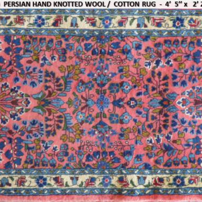Fine quality,  Persian Hand Knotted Sarough Fine Quality Wool & Silk  Rugs, 4'5"X 2'2"...