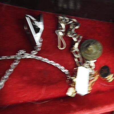 Men's Jewelry Box & Various Jewelry, Pocket Watch, Cuff Links, Ring, Watch