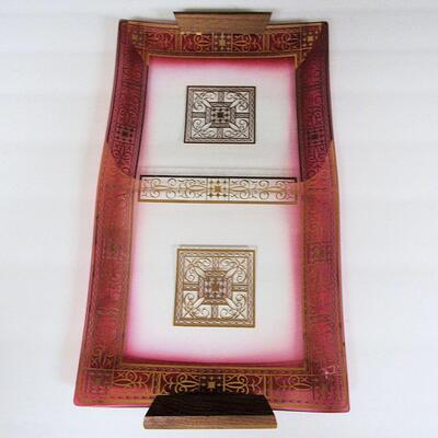 Mid Century Modern Glass and Wood Handled Tray