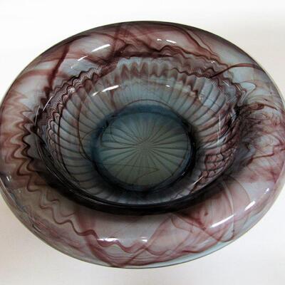 Unusual Art Glass Style Bowl, Multi Colored, Satin Back, Ummarked