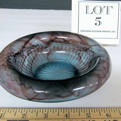 Unusual Art Glass Style Bowl, Multi Colored, Satin Back, Ummarked