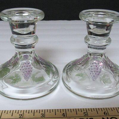 Clear and Colored Glass Candleholder Pair, Harvest Grape, LE Smith Glass
