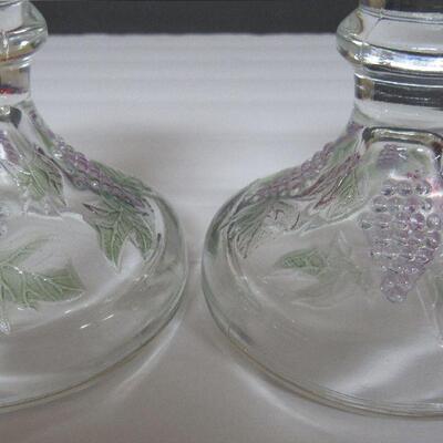 Clear and Colored Glass Candleholder Pair, Harvest Grape, LE Smith Glass