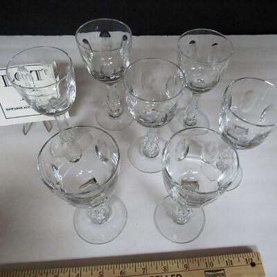 Vintage Tiffin  Set of 7 Wines, Etched Palais Varsailles Pattern