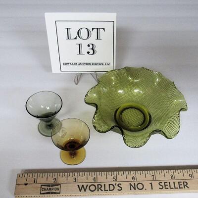 Mid Century Glassware Lot, Bowl and Cordials