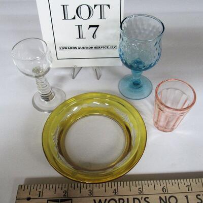 Vintage Glassware Lot, Small Dish, Shot Glass, Cordials
