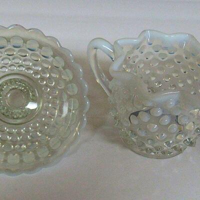 Opalescent Hobnail Candlestick and Fenton Opalescent Hobnail Sugar Bowl