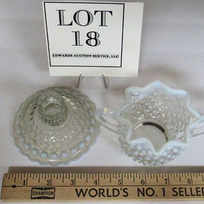 Opalescent Hobnail Candlestick and Fenton Opalescent Hobnail Sugar Bowl