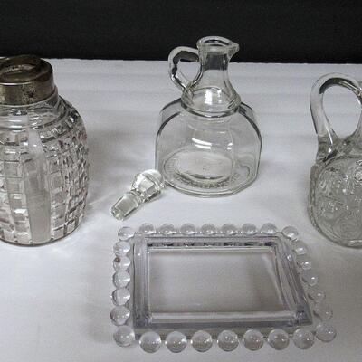 Misc Vintage Glassware, Candlewick Cover, Missouri Ozarks Vinegar Bottle, More