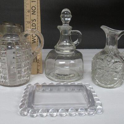 Misc Vintage Glassware, Candlewick Cover, Missouri Ozarks Vinegar Bottle, More