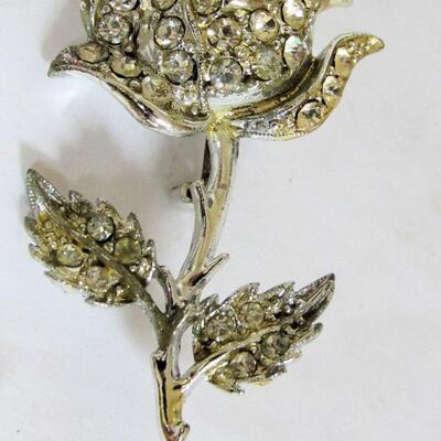 5 Vintage Pins, Rhinestones and Enamel