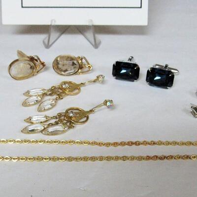 Lot of Vintage Rhinestone Earrings and Pair Blue Rhinestone Cufflinks