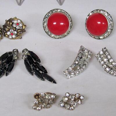 Lot of Vintage Rhinestone Earrings, Small Earrings Marked Phyllis GF