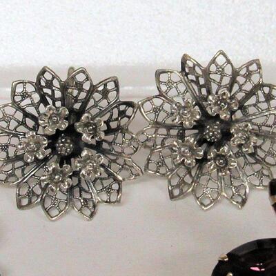 Beautiful Weiss Blue Rhinestone Earrings, Sterling Silver Floral Earrings and Purple Rhinestone Earrings