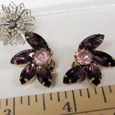 Beautiful Weiss Blue Rhinestone Earrings, Sterling Silver Floral Earrings and Purple Rhinestone Earrings