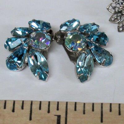 Beautiful Weiss Blue Rhinestone Earrings, Sterling Silver Floral Earrings and Purple Rhinestone Earrings
