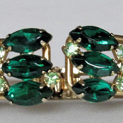 Vintage Green  Rhinestone Cuff Bracelet, Goldtone