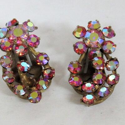 Signed Rhinestone Earraings Lot: Blue Bogoff, Purple Alice Caviness, Pink Austria