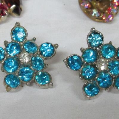 Signed Rhinestone Earraings Lot: Blue Bogoff, Purple Alice Caviness, Pink Austria