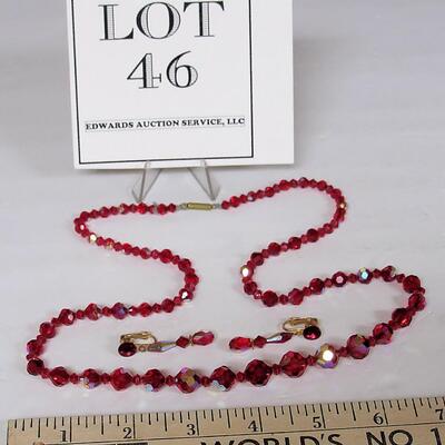Beautiful Red Rhinestone Earrings and Necklace