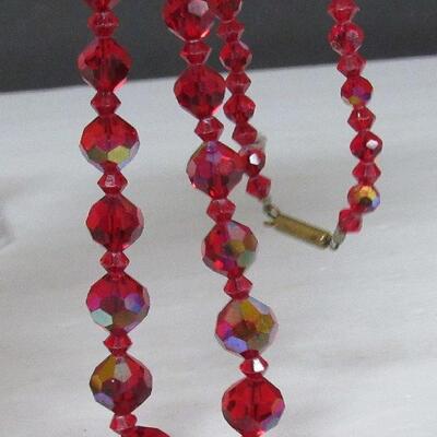 Beautiful Red Rhinestone Earrings and Necklace