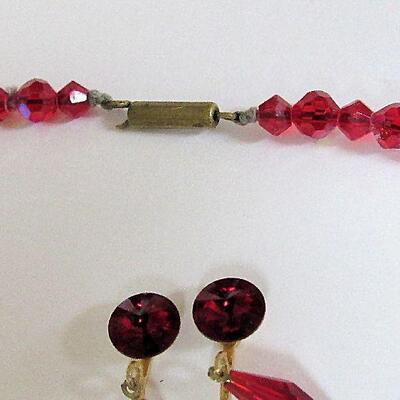 Beautiful Red Rhinestone Earrings and Necklace