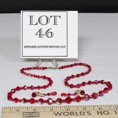 Beautiful Red Rhinestone Earrings and Necklace