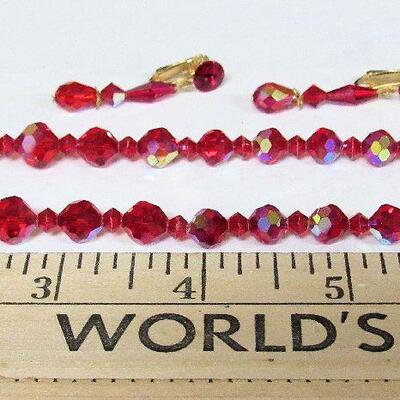 Beautiful Red Rhinestone Earrings and Necklace