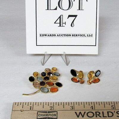 Vintage Rhinestone Pin and Earrings Set
