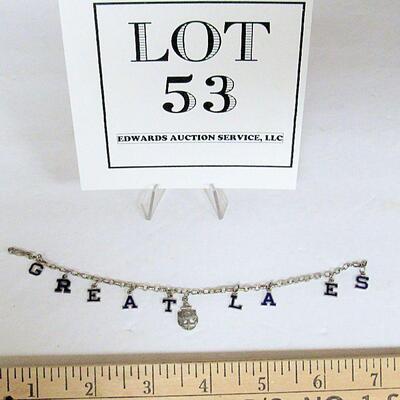 Vintage Sterling Silver USN Great Lakes Charm Bracelet, Missing the K Charm