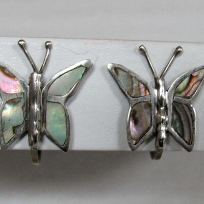 Vintage Sterling and Shell Butterfly Earrings, Mexico