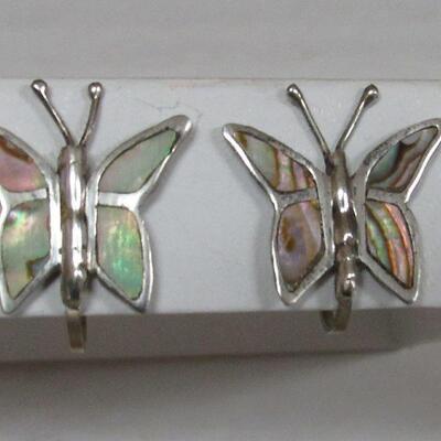 Vintage Sterling and Shell Butterfly Earrings, Mexico