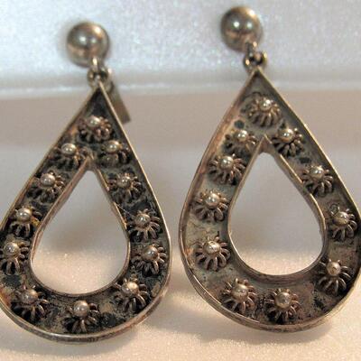 Vintage Sterling Hand Made Earrings, Mexican 925