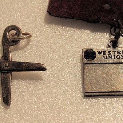 Miniature Sterling Western Union Telegram Charm, and Scissors Charm