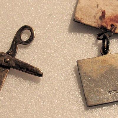 Miniature Sterling Western Union Telegram Charm, and Scissors Charm
