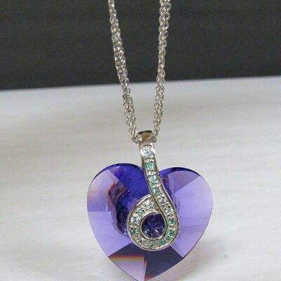Lavender Colored Heart On Multi Strand 925 Silver Chain With Chain Extender
