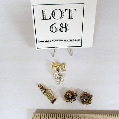 Rhinestone Lot, Golf Bag Pin, Dangly Pin, AB Earrings