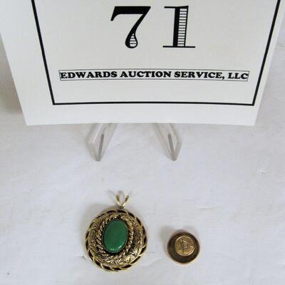 Vintage Mason's Tie Pin, Green Stone on Goldtone Pendant