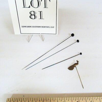 Lot of Vintage Mourning Hat Pins and Peacock Stick Pin