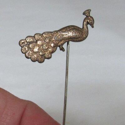 Lot of Vintage Mourning Hat Pins and Peacock Stick Pin