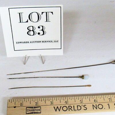 Antique Hat Pins, Gold Head, Sterling Head, Stone Head