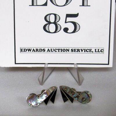 Vintage Sterling and Abalone Shell Musical Notes Earrings, Mexico