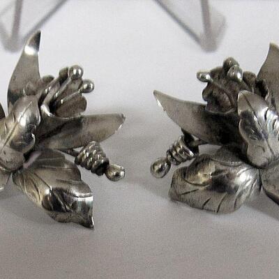 Nice Sterling Orchid Clip Back Earrings