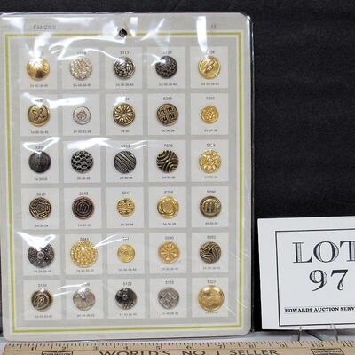 Salesman's Sample Buttons Card, 30 Metal Buttons, Fancies