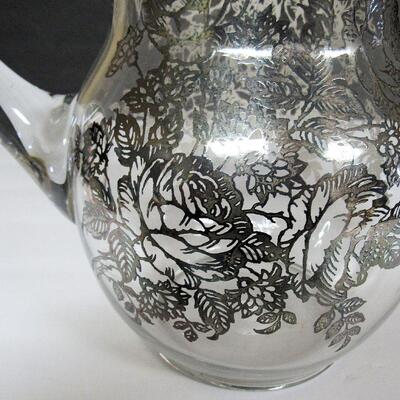 Large Clear With Silver Deposit Floral Pattern Pitcher