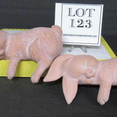 Two Bisque Rabbit Shelf Sitters