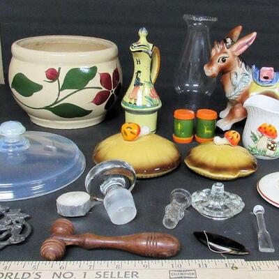 Large Lot of Orphins, Quimper Cruet, Mushroom Covers and Creamer, Fry Glass Cover, More