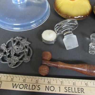Large Lot of Orphins, Quimper Cruet, Mushroom Covers and Creamer, Fry Glass Cover, More