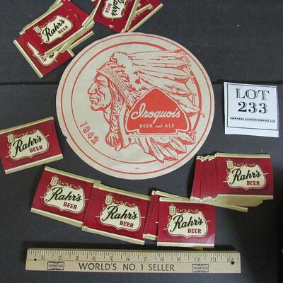 Old Iroquois Beer Tray Liner and Tons of Original Old Rahr's Beer Labels 50+