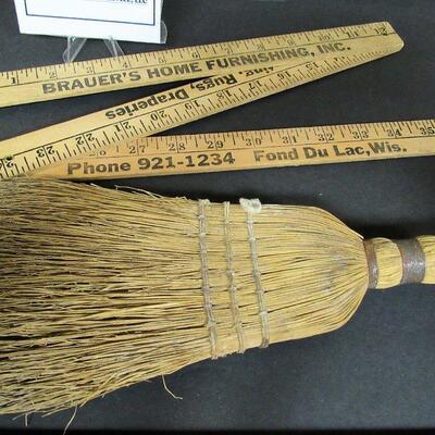 Antique Wisk Broom and Fond du Lac, WI Advertising ruler, Brauer's Home Furnishing